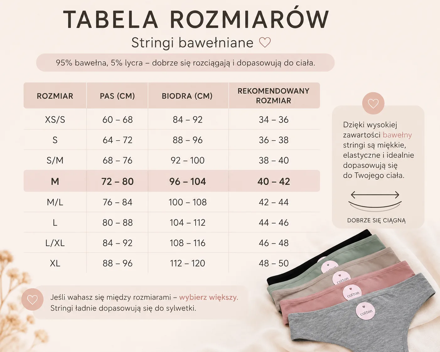 Zestaw 5 bawełnianych stringów damskich – rozmiar M 6